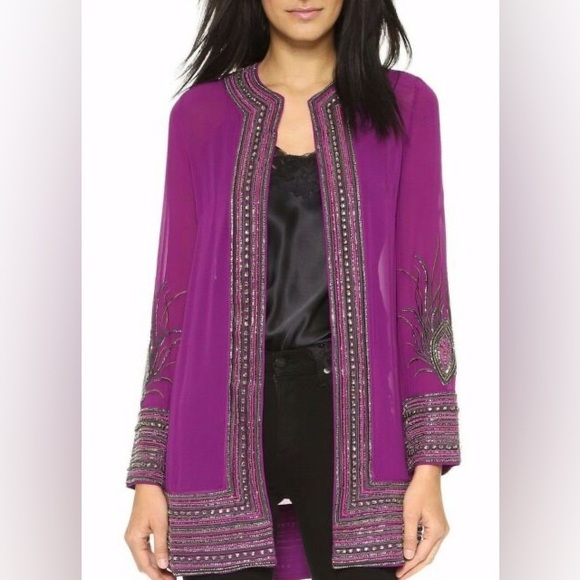 Haute Hippe ULTRA RARE silk peacock beaded jacket small